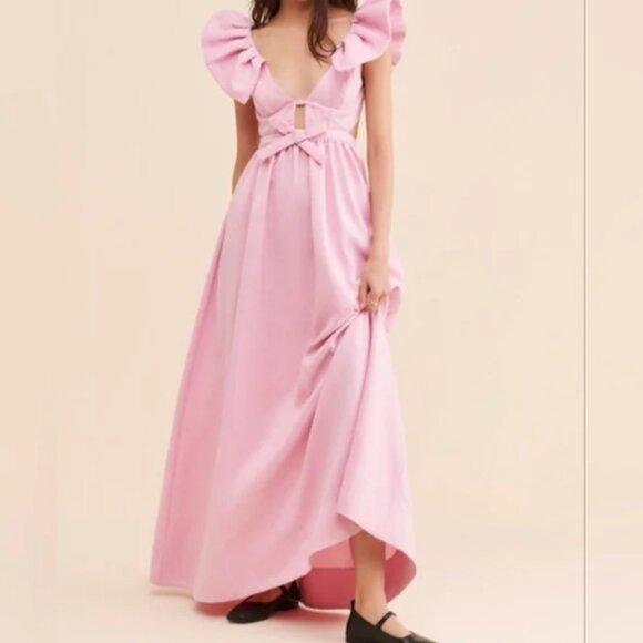 For Love and lemons Miriam Flutter Maxi Pink Long Dress Gown - Picture 2 of 7